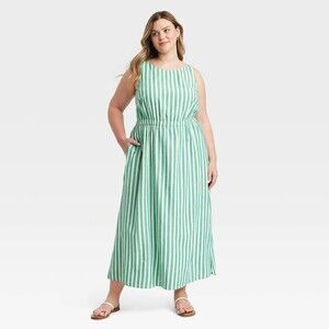 Universal Thread Maxi A-Line Dress - Green Striped Dress- XXL